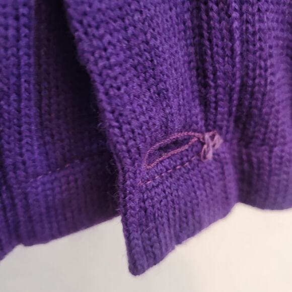 Revere 100% Wool Purple Button-Front Cardigan Vintage Women's Sweater Pockets - Picture 9 of 12